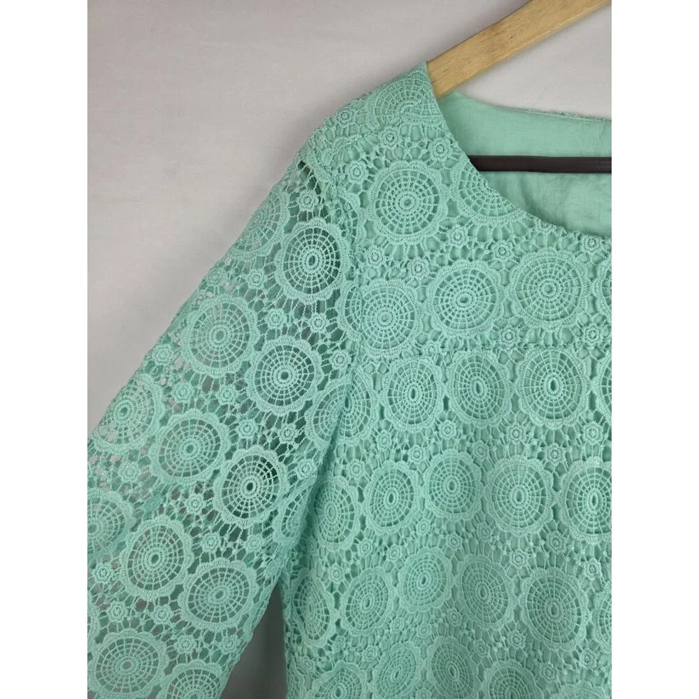 Crown & Ivy Women's Dress Size 16 Mint Green Lace Overlay Long Sleeve Dress